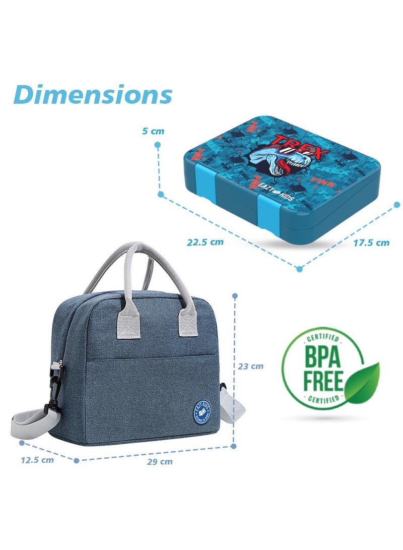 6 And 4 Convertible Compartment Bento Lunch Box With Lunch Bag And Sandwich Cutter Set - TREX Blue