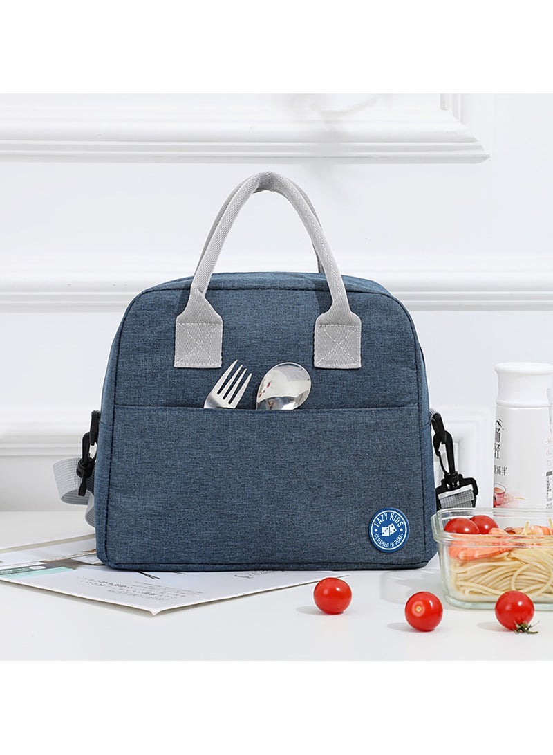 6 And 4 Convertible Compartment Bento Lunch Box With Lunch Bag And Spoon Fork Set - Glitter Blue