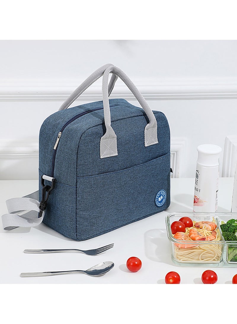 6 And 4 Convertible Compartment Bento Lunch Box With Lunch Bag And Spoon Fork Set - Glitter Blue