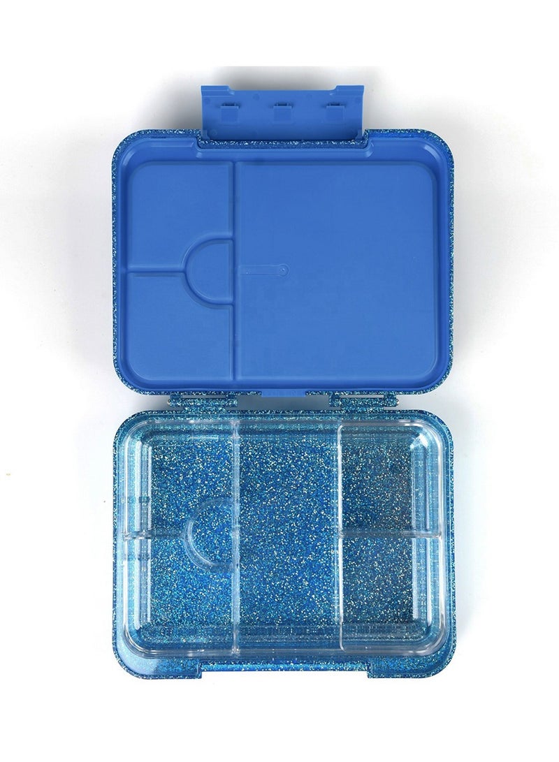 6 And 4 Convertible Compartment Bento Lunch Box With Lunch Bag And Spoon Fork Set - Glitter Blue