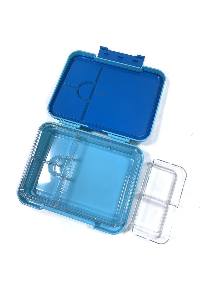 6 And 4 Convertible Compartment Bento Lunch Box With Lunch Bag And Spoon Fork Set - Glitter Blue