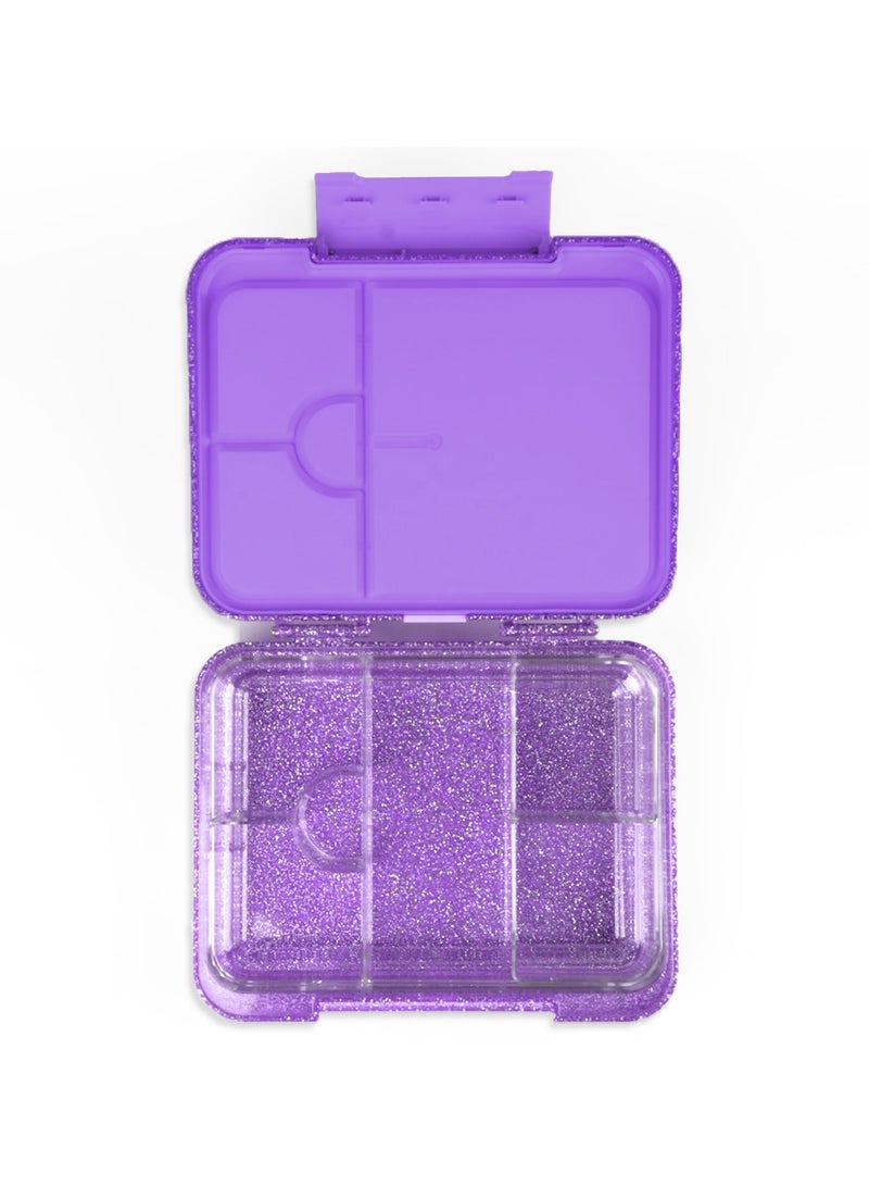 6 And 4 Convertible Compartment Bento Lunch Box With Lunch Bag And Spoon Fork Set - Glitter Purple