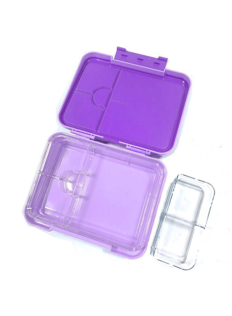 6 And 4 Convertible Compartment Bento Lunch Box With Lunch Bag And Spoon Fork Set - Glitter Purple