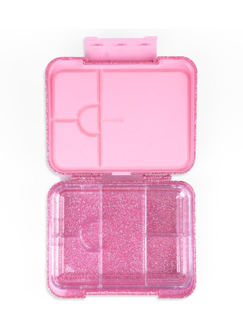 6 And 4 Convertible Bento Lunch Box With Lunch Bag, Spoon And Fork Set - Glitter Pink