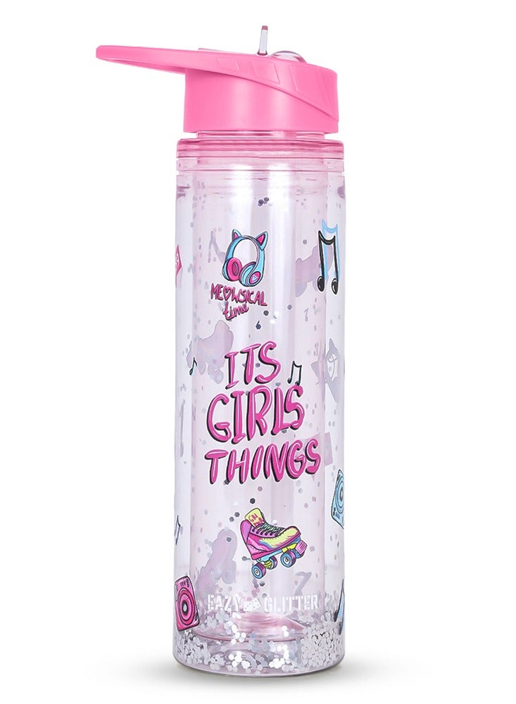 Eazy Kids 5 & 4 Convertible Bento Lunch Box with 550ml Double Wall Water Bottle and Spoon Fork Set - It's Girl Thing Pink