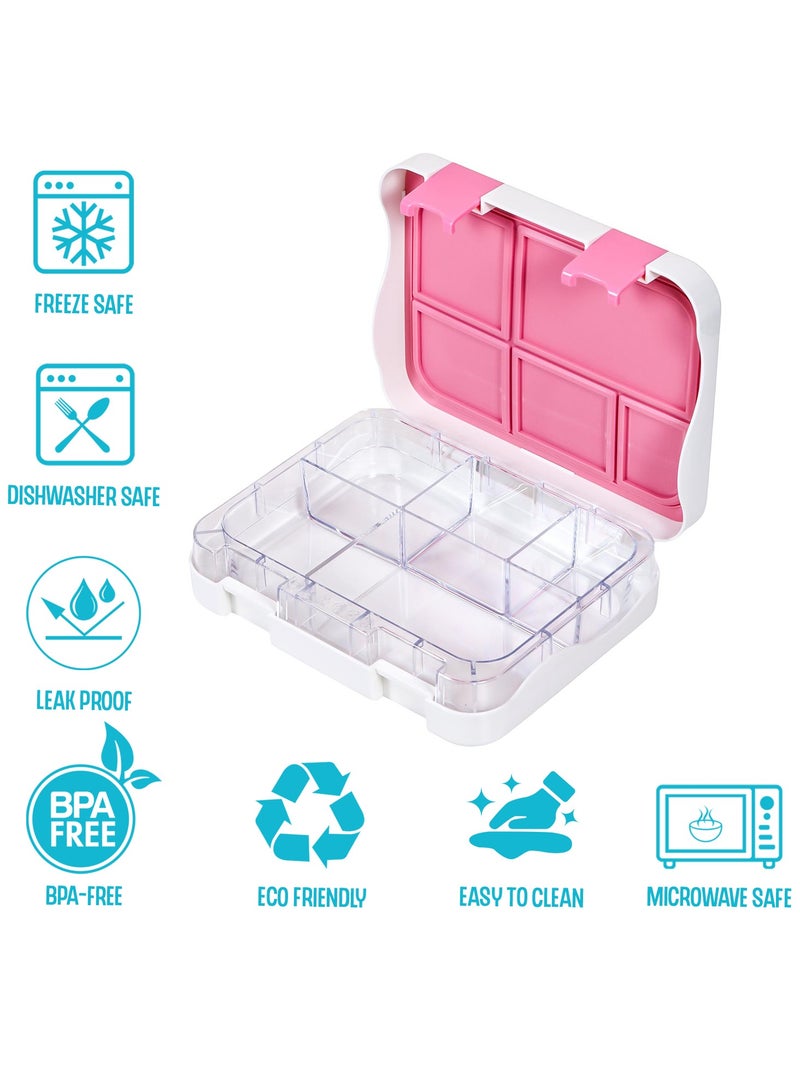 Eazy Kids 5 & 4 Convertible Bento Lunch Box with 550ml Double Wall Water Bottle and Spoon Fork Set - It's Girl Thing Pink