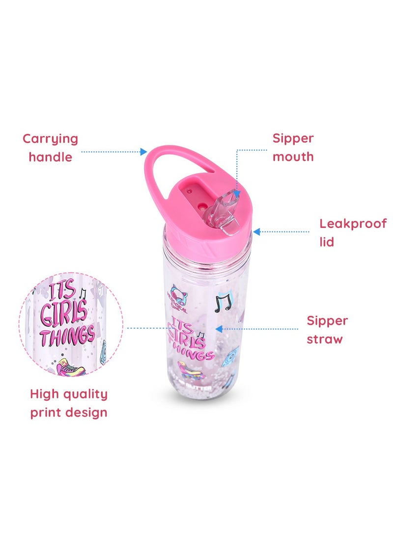 Eazy Kids 5 & 4 Convertible Bento Lunch Box with 550ml Double Wall Water Bottle and Spoon Fork Set - It's Girl Thing Pink