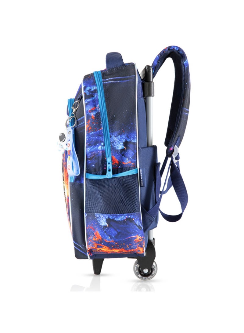 18 Inch Set Of 4 Trolley School Bag With Bento Lunch Box Lunch Bag and Pencil Case - Outer Space Blue