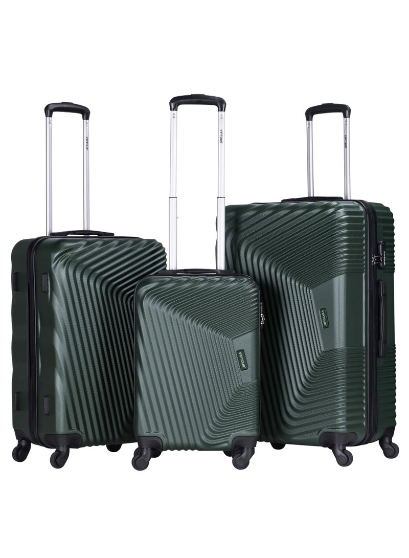 ABS Hardside 3 Piece Trolley Luggage Set  Spinner Wheels with Number Lock 20/24/28 Inches   Dark Green