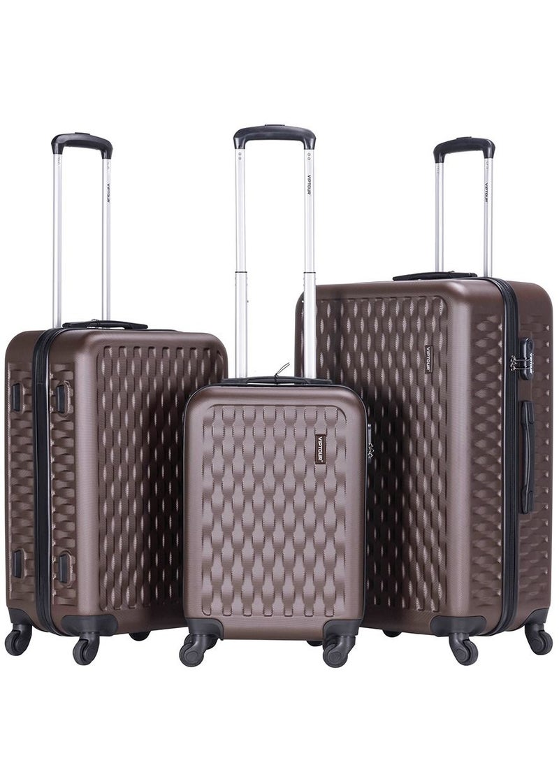 ABS Hardside 3-Piece Trolley Luggage Set, Spinner Wheels with Number Lock 20/24/28 Inches - Brown