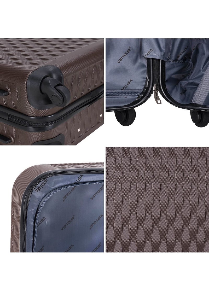 ABS Hardside 3-Piece Trolley Luggage Set, Spinner Wheels with Number Lock 20/24/28 Inches - Brown