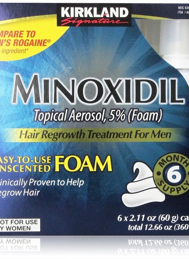 Hair Regrowth Treatment Minoxidil Foam for Men, 2.11 oz, 6 Count (6 Month Supply)