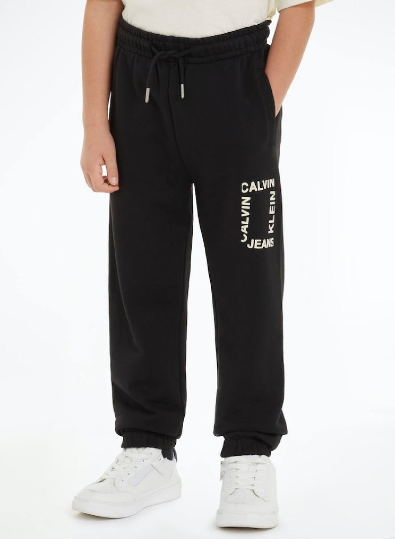 Boys' Mini Hero Flock Logo Sweatpants - Cotton, Black