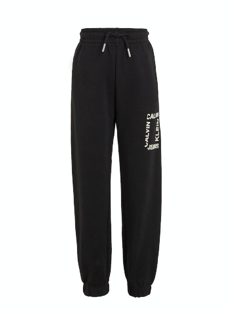 Boys' Mini Hero Flock Logo Sweatpants - Cotton, Black