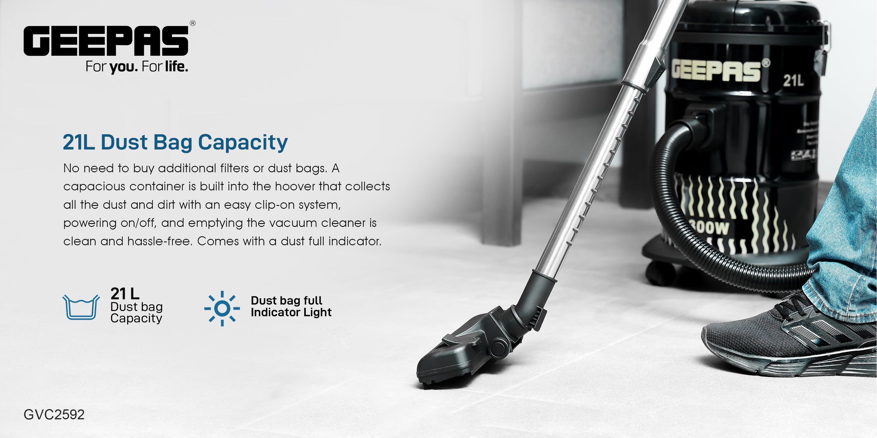 Drum Vacuum Cleaner With 25 L Dust Bag Capacity with Elegant Body, Iron Tank/ Powerful Suction, Dry and Blow Function, Full Indicator/ Perfect for Home, Office, Apartments/ 2 Years Warranty 25 L 2300 W GVC2592N Black