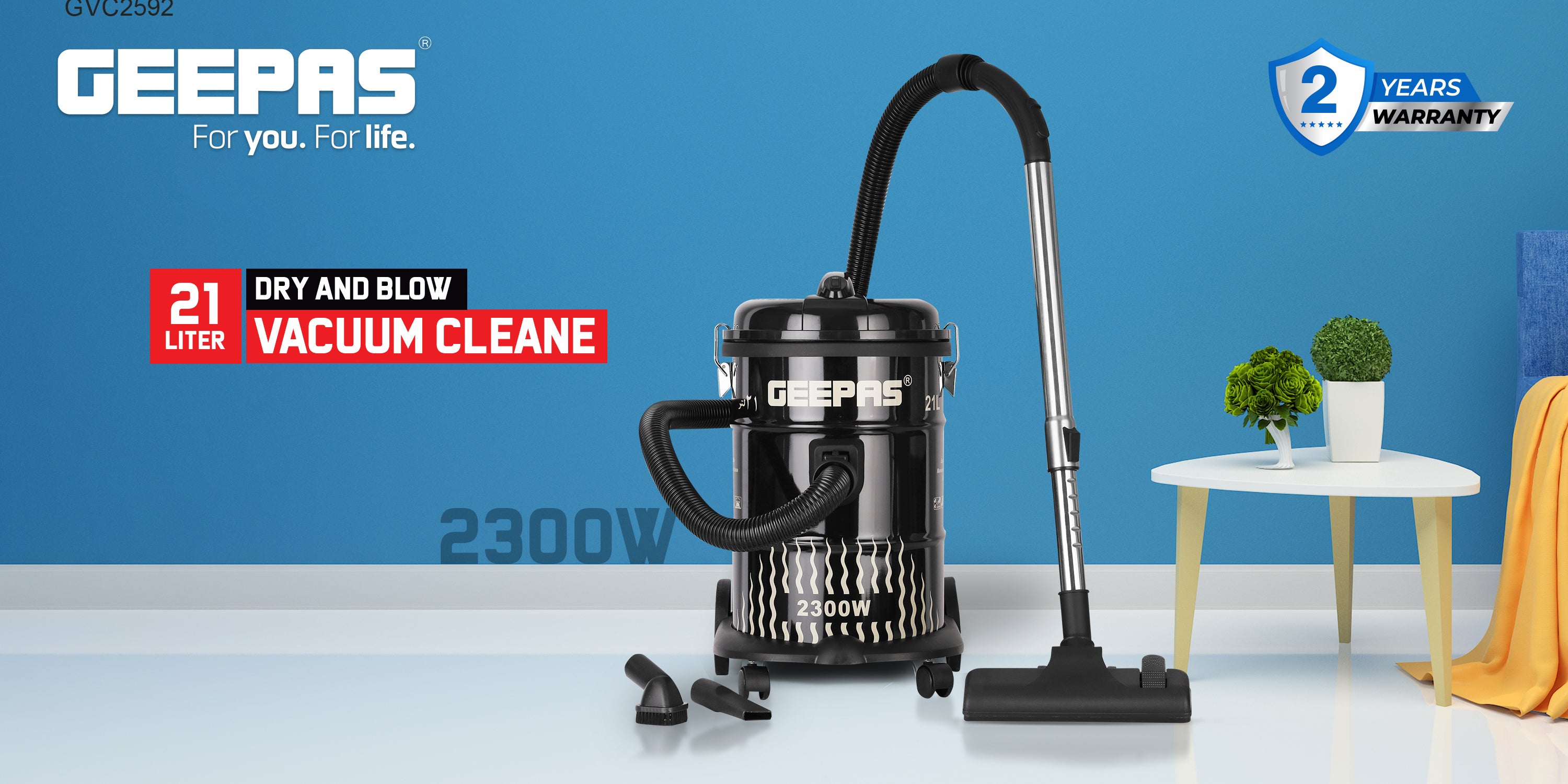 Drum Vacuum Cleaner With 25 L Dust Bag Capacity with Elegant Body, Iron Tank/ Powerful Suction, Dry and Blow Function, Full Indicator/ Perfect for Home, Office, Apartments/ 2 Years Warranty 25 L 2300 W GVC2592N Black