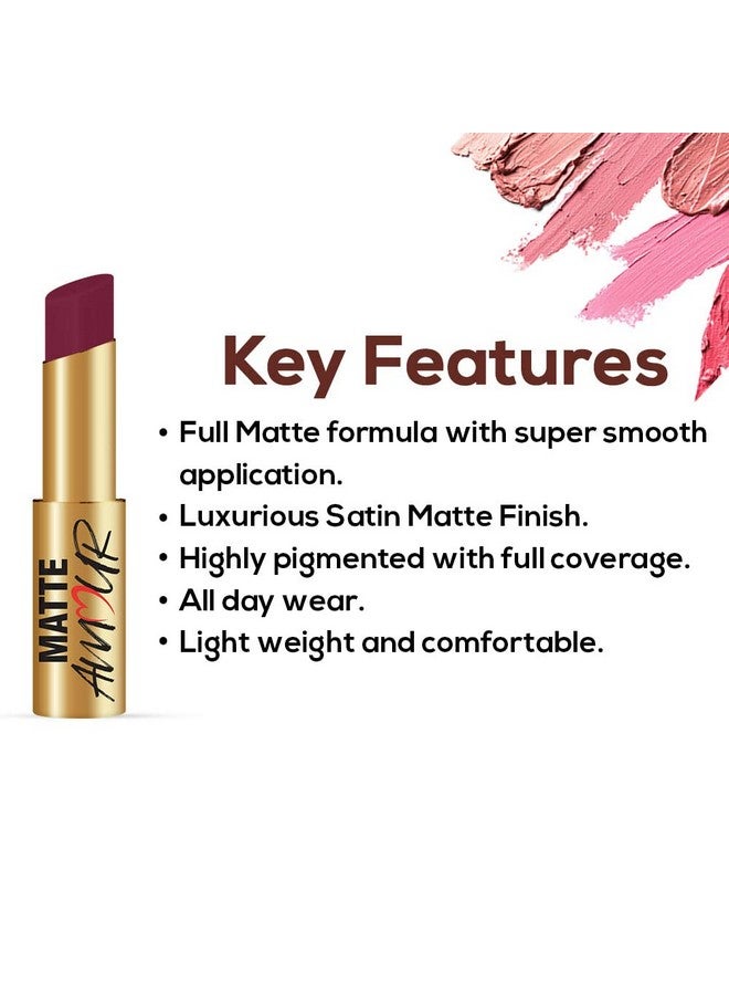 Matte Amour Matte Lipstick Lightweight Longwear Lipsticks Matte Finish High Coveragehighly Pigmented Cruelty Freeparaben Freevegan (3.5G Self Love 10)