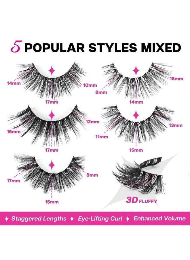 False Eyelash Eye Makeup Lash 3D Faux Mink Fake Eyelash Long Natural Eyelashes 5 Pairs Pvj01 Black