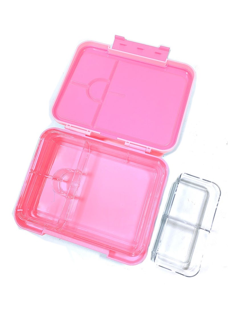 6 And 4 Convertible Bento Lunch Box with 550ml Double Wall Water Bottle and Spoon Fork Set - Glitter Pink