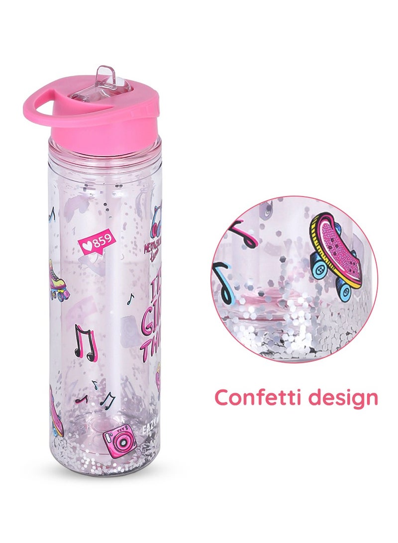 6 And 4 Convertible Bento Lunch Box with 550ml Double Wall Water Bottle and Spoon Fork Set - Glitter Pink