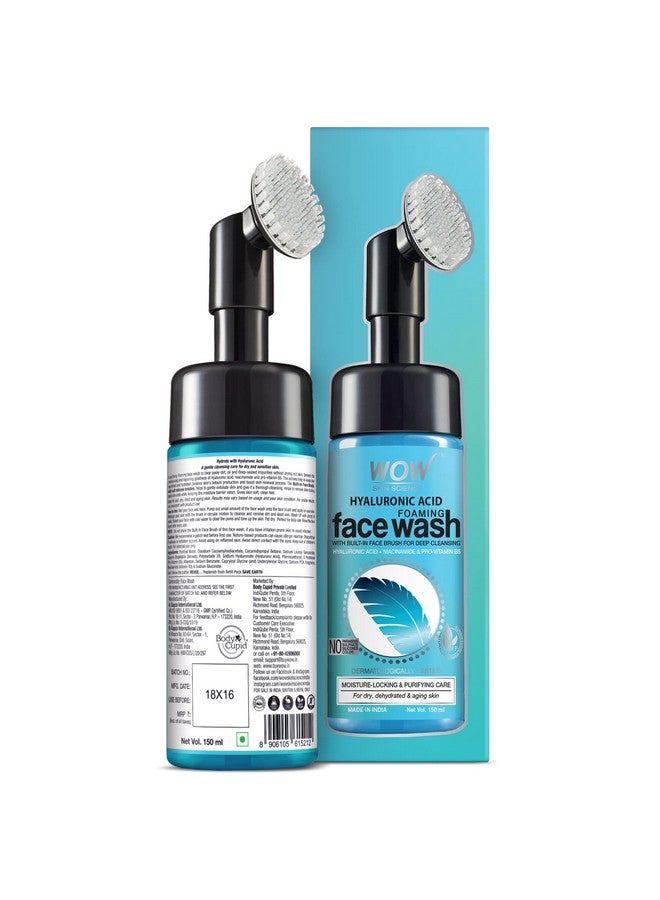 Hyaluronic Acid Foaming Face Wash With Builtin Brush Facial Wash For Dry Skin & Intense Face Cleansing 150Ml