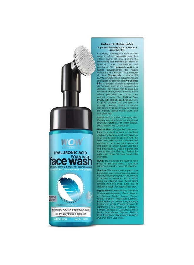 Hyaluronic Acid Foaming Face Wash With Builtin Brush Facial Wash For Dry Skin & Intense Face Cleansing 150Ml