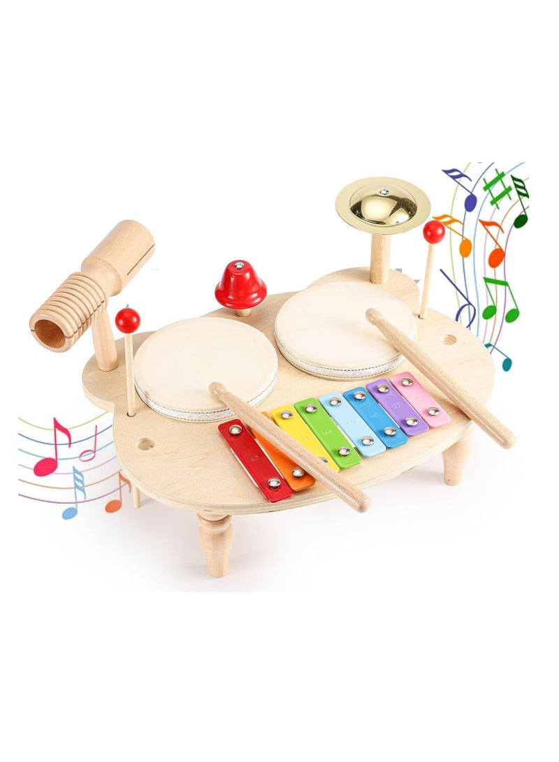 Musical Instruments for Children from 1 Year, Wooden Drums Children, 10 in 1 Musical Instruments, Montessori Toy Drum Children
