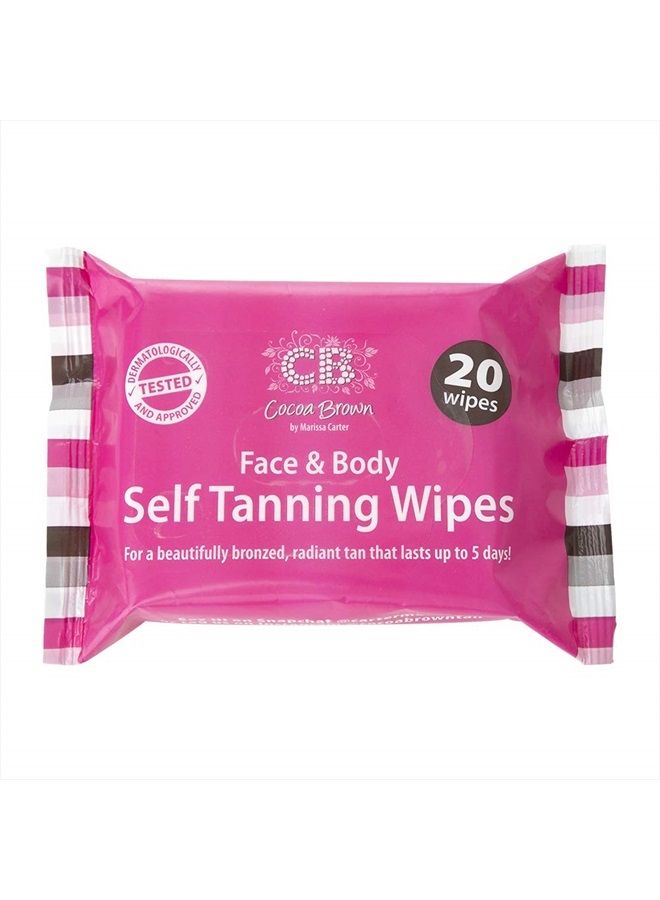 Cocoa Brown Self Tanning Wipes - Sunless Tanner Wipes for Face and Body - Long-Lasting Natural Looking Tan Wipes (20 Wipes)