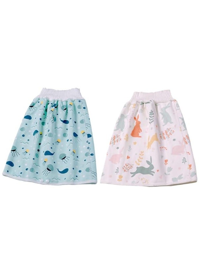 2-Piece Toddler Training Waterproof Diaper Skirt For Baby Girls - Multicolour