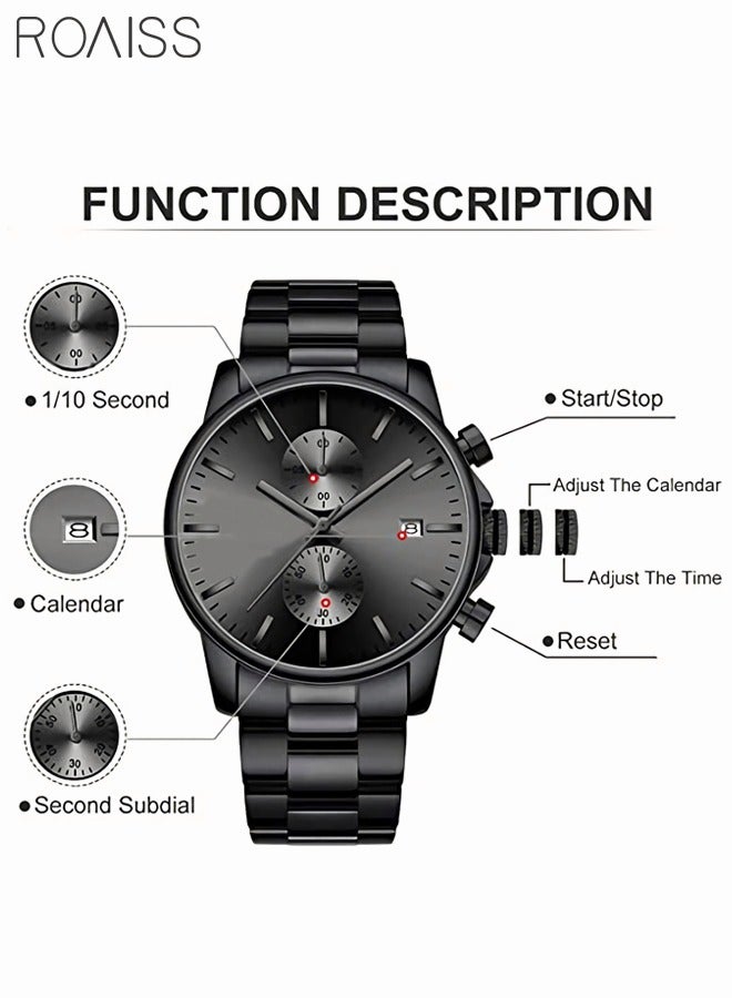 Fashion Business Men's Watch with Stainless Steel Waterproof Chronograph Quartz Watch