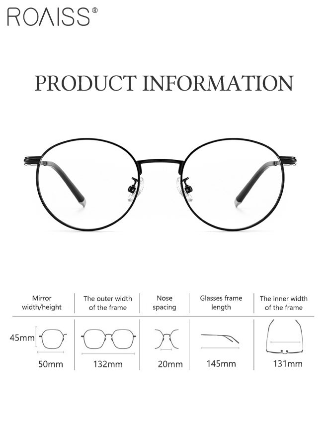 Blue Light Blocking Glasses Blue Light Filter Computer Reading Gaming TV Phones Round Eyeglasses with Titanium Frame Fashion Anti Eyestrain Headache Eyewear for Men Women Black 50mm