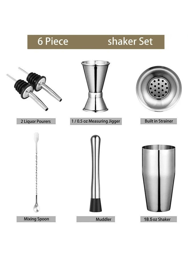 6pcs Shaker Mixer Set, Stainless Steel Juice Coffee Beverages Making Tool Kit for Home Cafe Use 550ml