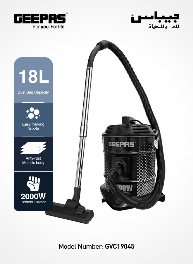 Drum Vacuum Cleaner With Powerful Suction, Dry & Blow Function, Full Indicator/Perfect For Home, Office, Apartments 18 L 2000 W GVC19045 Multicolour