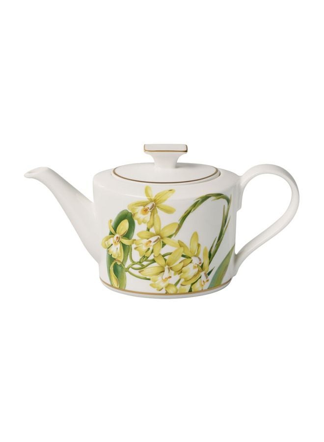 Amazonia Gifts Flower Printed Teapot White/Yellow/Green