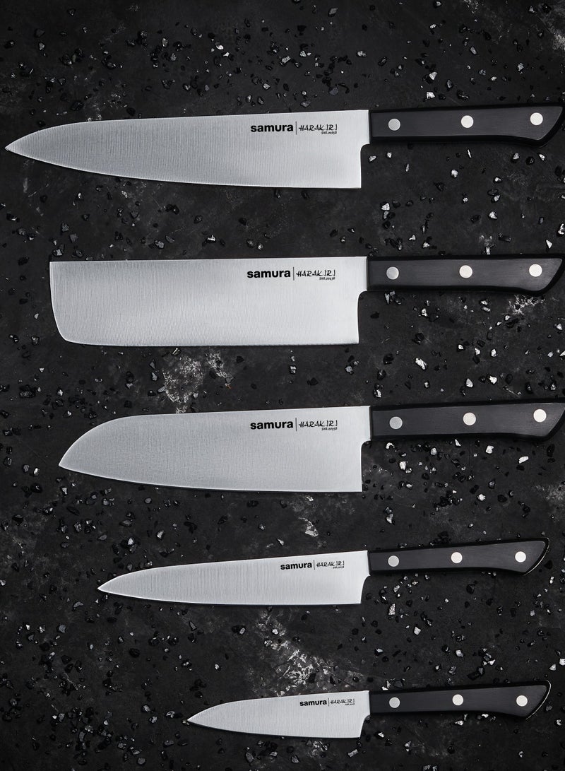 Samura Harakiri Set of 5 Kitchen Knives | Black | Paring, Utility, Nakiri, Santoku, Chef's Knife | AUS-8 Stainless Steel Blade | ABS Plastic Handles | Easy To Use | Lightweight | Corrosion Resistant