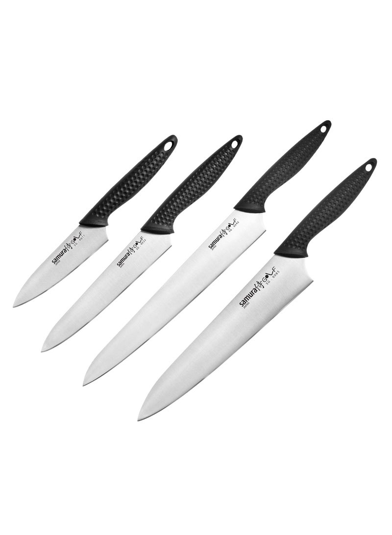 Samura Golf Set of 4 Kitchen Knives | Paring Knife, Utility Knife, Slicing Knife, Chef's Knife | Lightweight | Polypropylene Handle | Stainless Steel Blade | Corrosion Resistant | Manganese Coating