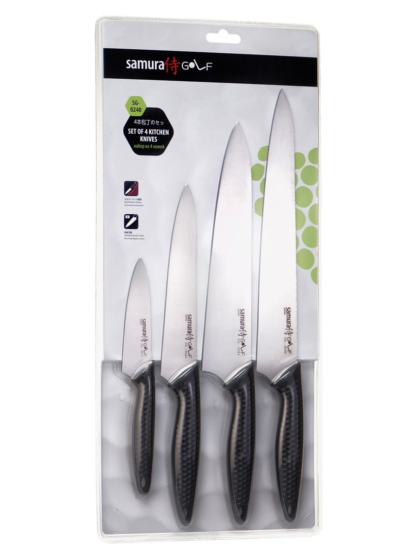 Samura Golf Set of 4 Kitchen Knives | Paring Knife, Utility Knife, Slicing Knife, Chef's Knife | Lightweight | Polypropylene Handle | Stainless Steel Blade | Corrosion Resistant | Manganese Coating