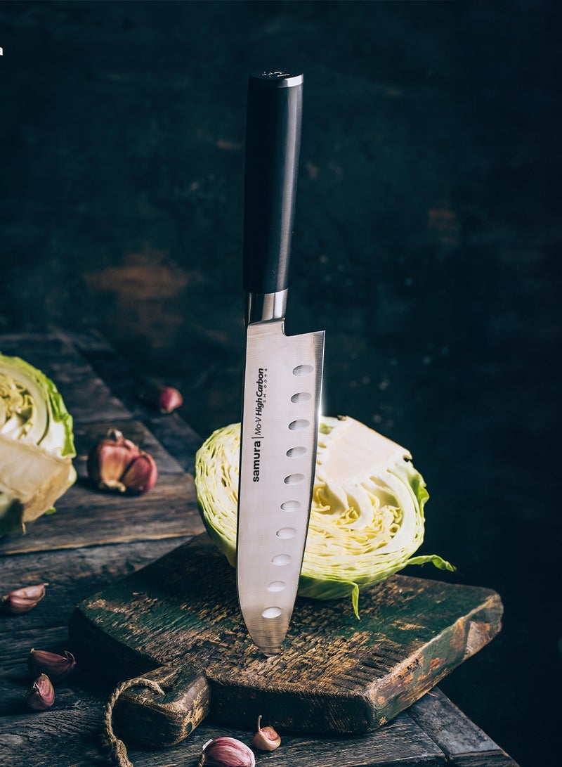 Samura MO-V Santoku Knife Hollow Ground | 7 Inch Blade | G-10 Handle with Stainless Steel Bolster | Single-Layer Molybdenum-Vanadium Steel | Precision Cutting | Corrosion Resistant