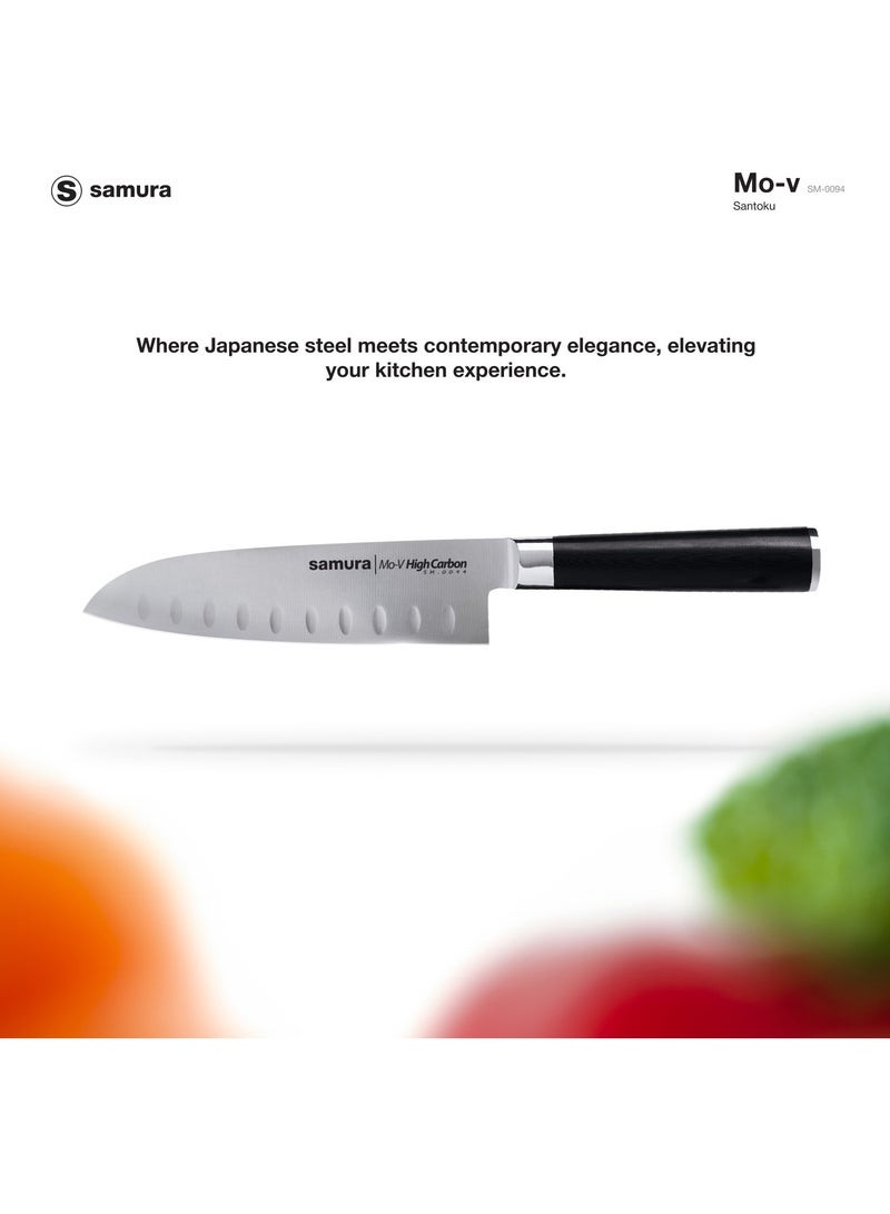 Samura MO-V Santoku Knife Hollow Ground | 7 Inch Blade | G-10 Handle with Stainless Steel Bolster | Single-Layer Molybdenum-Vanadium Steel | Precision Cutting | Corrosion Resistant