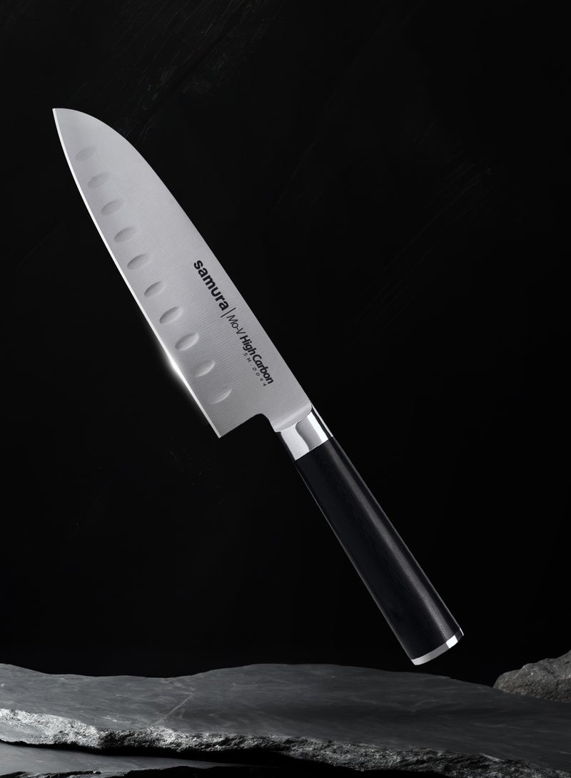 Samura MO-V Santoku Knife Hollow Ground | 7 Inch Blade | G-10 Handle with Stainless Steel Bolster | Single-Layer Molybdenum-Vanadium Steel | Precision Cutting | Corrosion Resistant