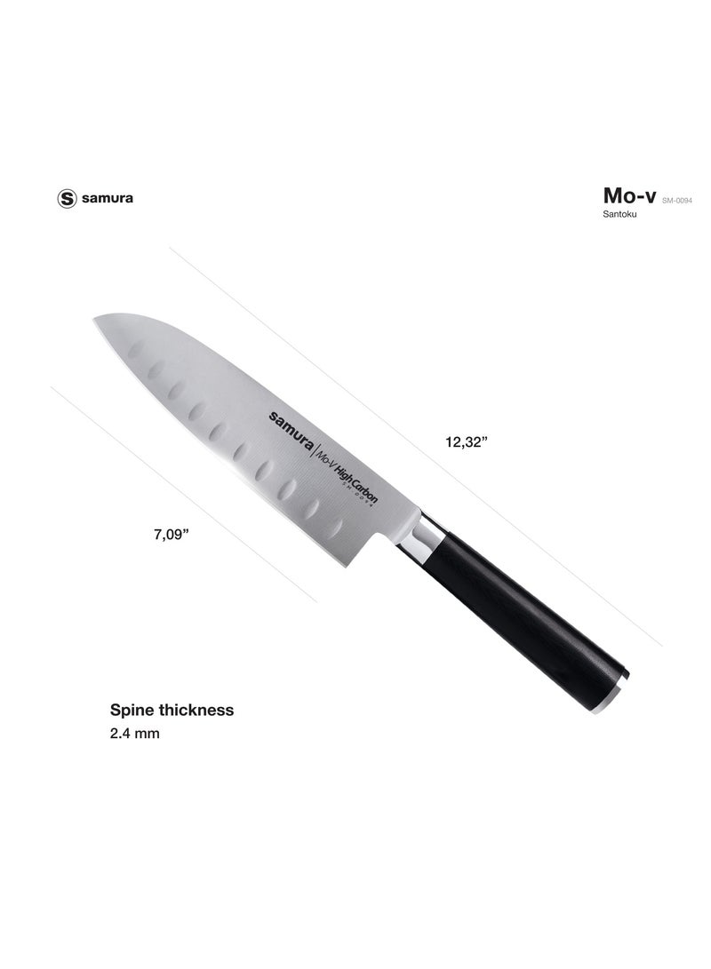 Samura MO-V Santoku Knife Hollow Ground | 7 Inch Blade | G-10 Handle with Stainless Steel Bolster | Single-Layer Molybdenum-Vanadium Steel | Precision Cutting | Corrosion Resistant