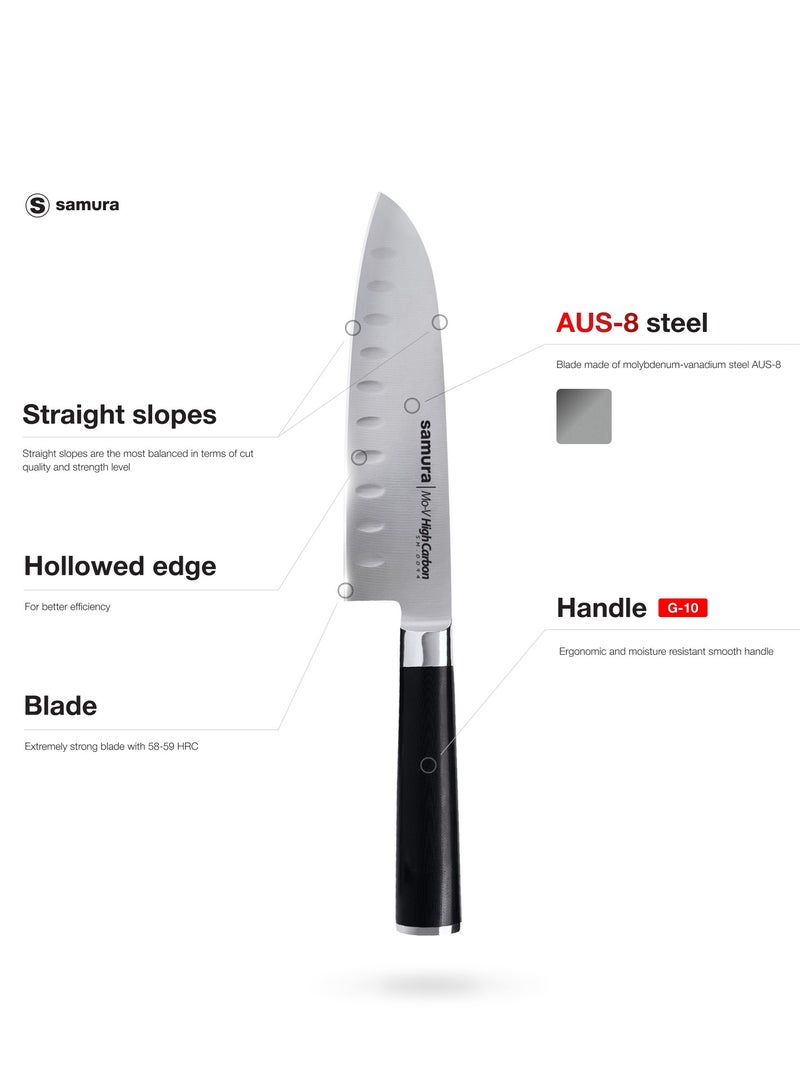 Samura MO-V Santoku Knife Hollow Ground | 7 Inch Blade | G-10 Handle with Stainless Steel Bolster | Single-Layer Molybdenum-Vanadium Steel | Precision Cutting | Corrosion Resistant