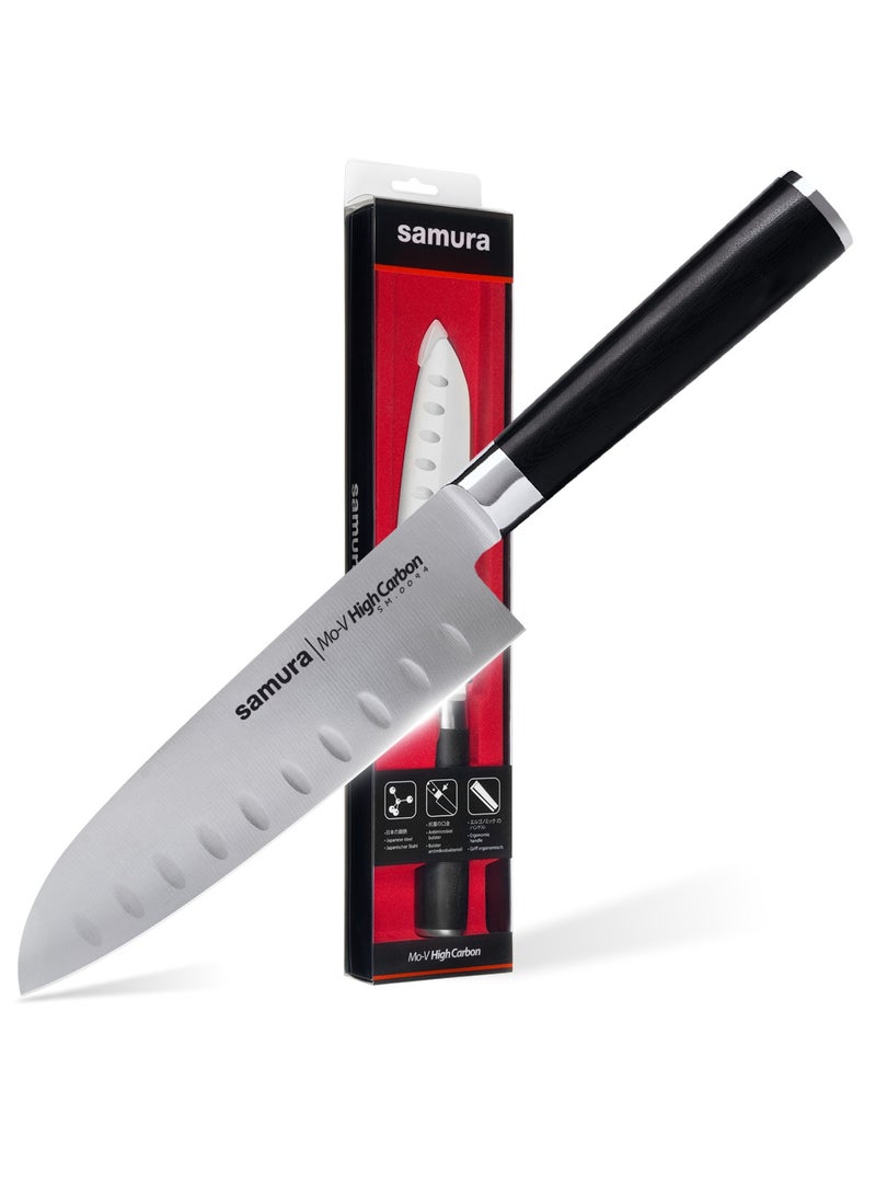 Samura MO-V Santoku Knife Hollow Ground | 7 Inch Blade | G-10 Handle with Stainless Steel Bolster | Single-Layer Molybdenum-Vanadium Steel | Precision Cutting | Corrosion Resistant