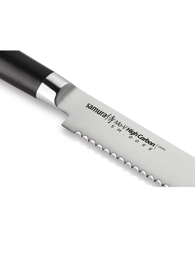 Samura MO-V Bread Knife | 9 Inch Blade | G-10 Handle with Stainless Steel Bolster | Single-Layer Molybdenum-Vanadium Steel | Precision Cutting | Corrosion Resistant