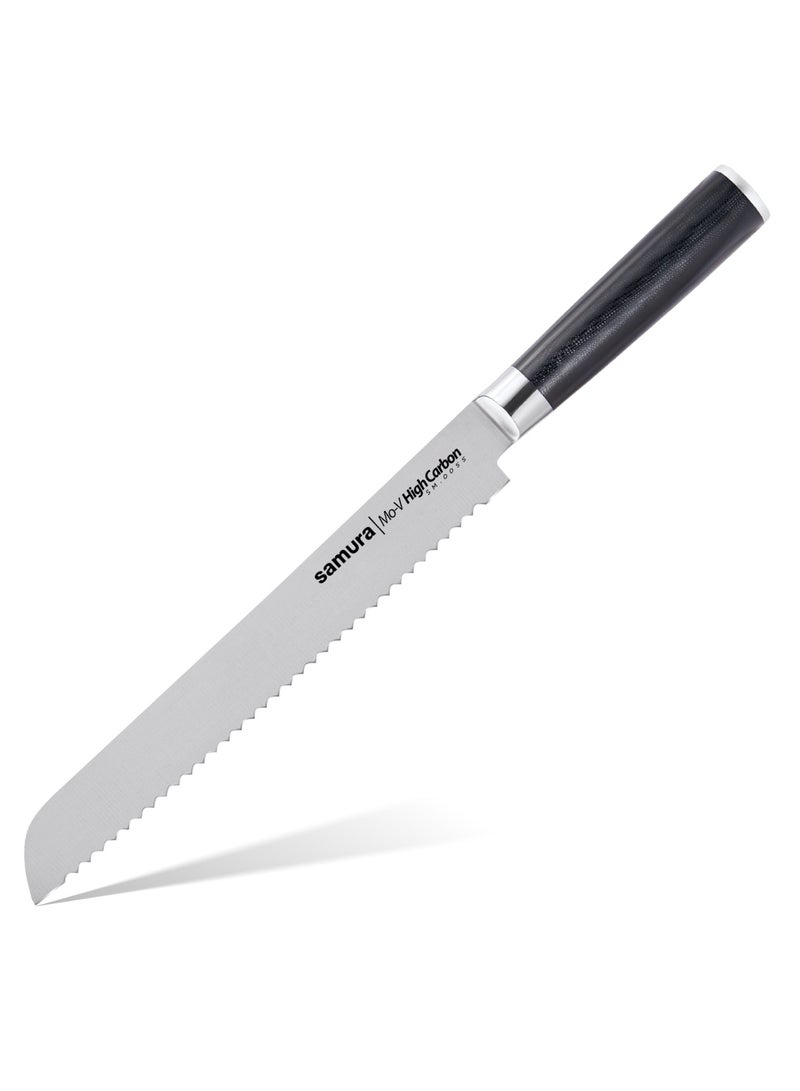 Samura MO-V Bread Knife | 9 Inch Blade | G-10 Handle with Stainless Steel Bolster | Single-Layer Molybdenum-Vanadium Steel | Precision Cutting | Corrosion Resistant