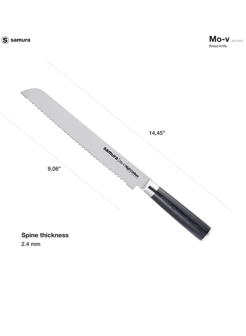 Samura MO-V Bread Knife | 9 Inch Blade | G-10 Handle with Stainless Steel Bolster | Single-Layer Molybdenum-Vanadium Steel | Precision Cutting | Corrosion Resistant