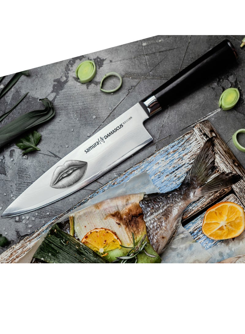 Samura Damascus Chef Knife | 8 Inch Blade | Ergonomic G-10 handle with  Steel Bolster | Damascus Steel Blade | Durable | Better Control | Precision Cutting