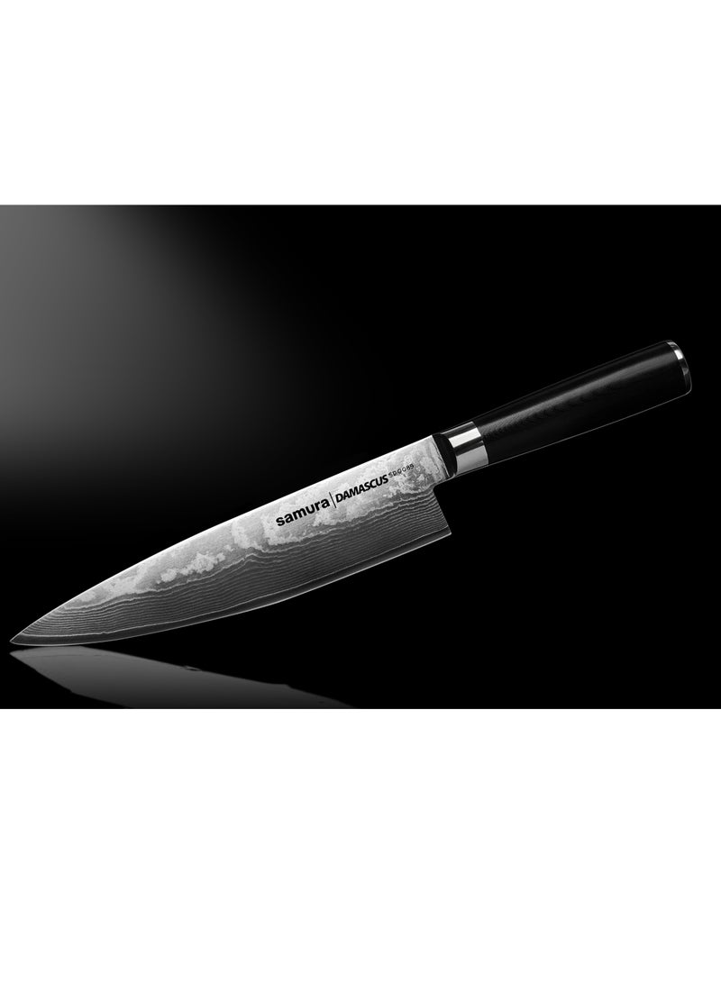 Samura Damascus Chef Knife | 8 Inch Blade | Ergonomic G-10 handle with  Steel Bolster | Damascus Steel Blade | Durable | Better Control | Precision Cutting