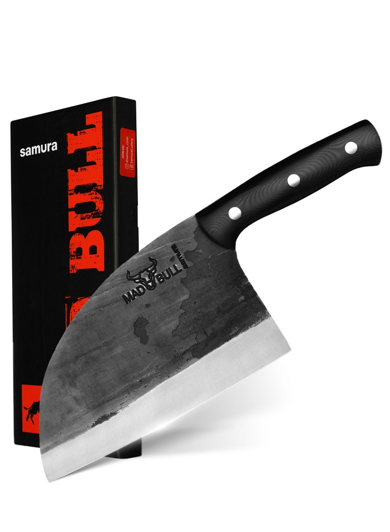 Samura Mad Bull Serbian Chef’s Knife Black Handle | 7 Inch Handle | Durable | AUS-8 Hammered Stainless Steel | G-10 Handle Material | Hand Forged | Precison Cutting