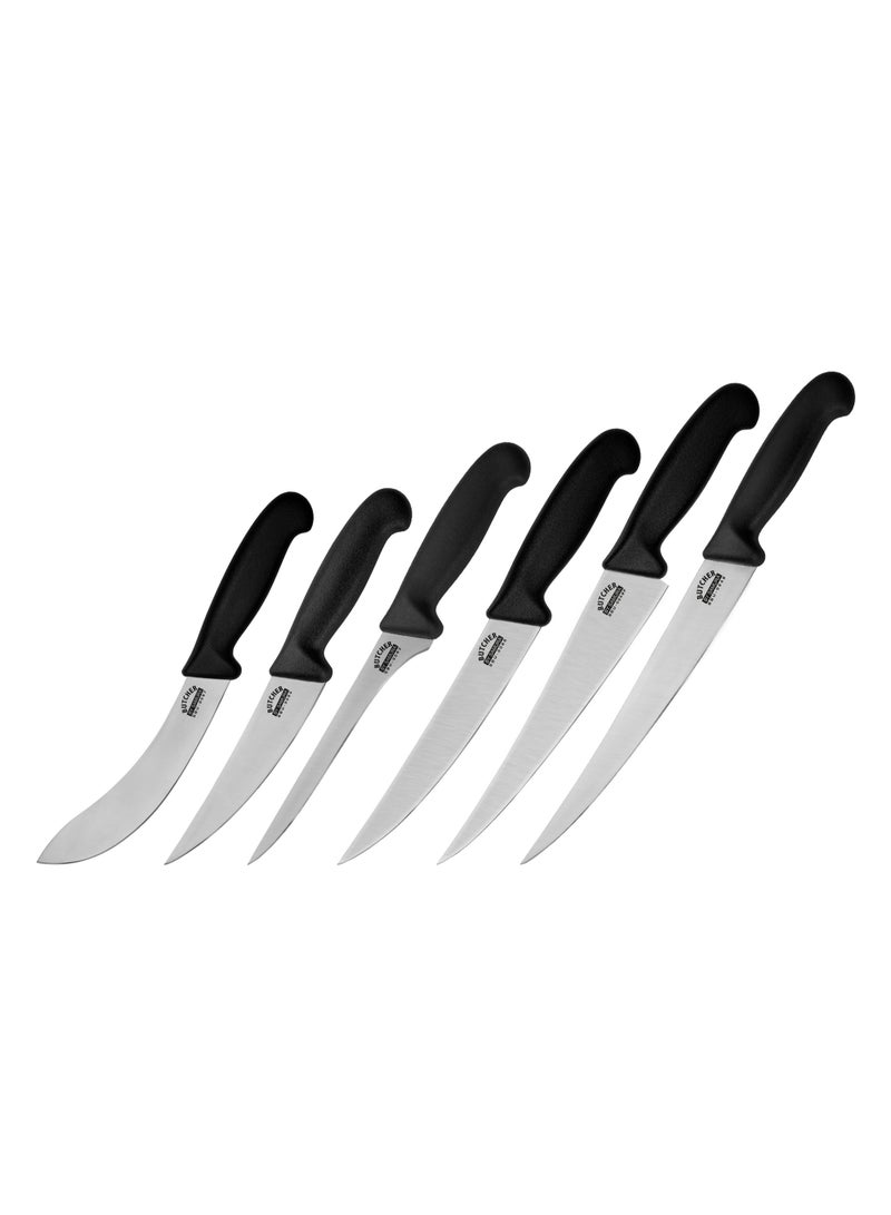 Samura Butcher Kitchen Knives Set of 6 | Skinning Knife, Butcher Knife, Honing Rod, Bag | AUS-8 Stainless Steel Blades | Professional Grade | Precision Cutting | Hardness 58-59 HRC | Anti Slip